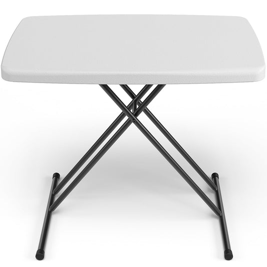 MAKE CHANGES Folding Table 30 Inch - Small Desk Adjustable Height TV Tray for Laptop, Couch, Camping - Heavy Duty Utility Foldable Table for Small Spaces, No Assembly Required, White Granite