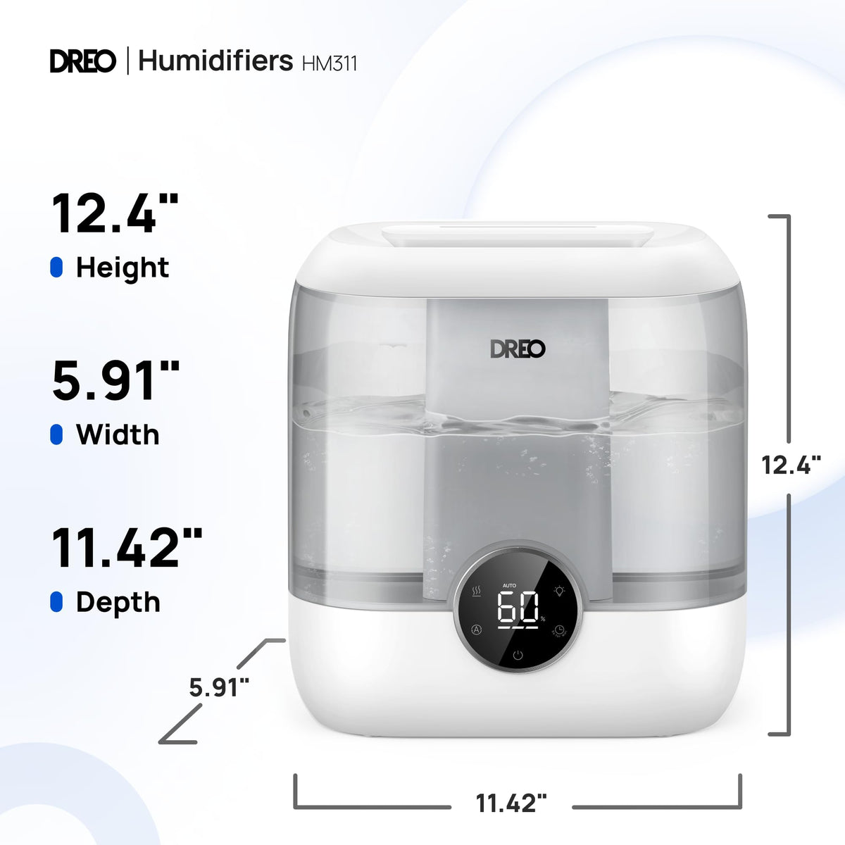 DREO 6L Top Fill Humidifiers for Bedroom, 60H Runtime 28 dB Quiet Supersized Cool Mist Air Humidifiers for Large Room, Baby Nursery, Plant, Indoor, Night Light, Easy to Clean, Precise Humidity Control
