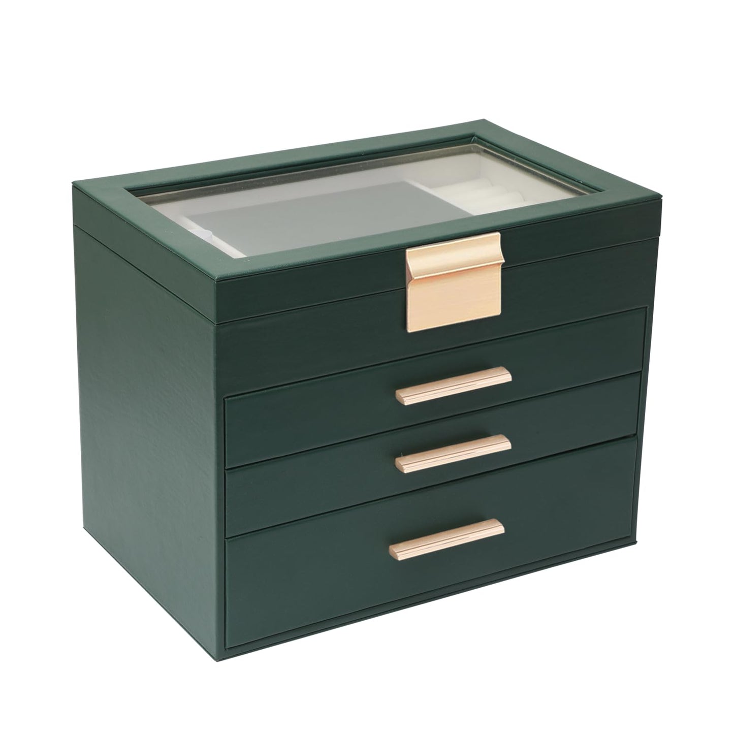 BOOVO Jewelry Boxes for Women, White and Black 6 Layer Large Jewelry Box for Necklace, Bracelet, Earrings, Rings Storage, Jewelry holder Organizer for Girls Gift (Dark Green, 4 layer)