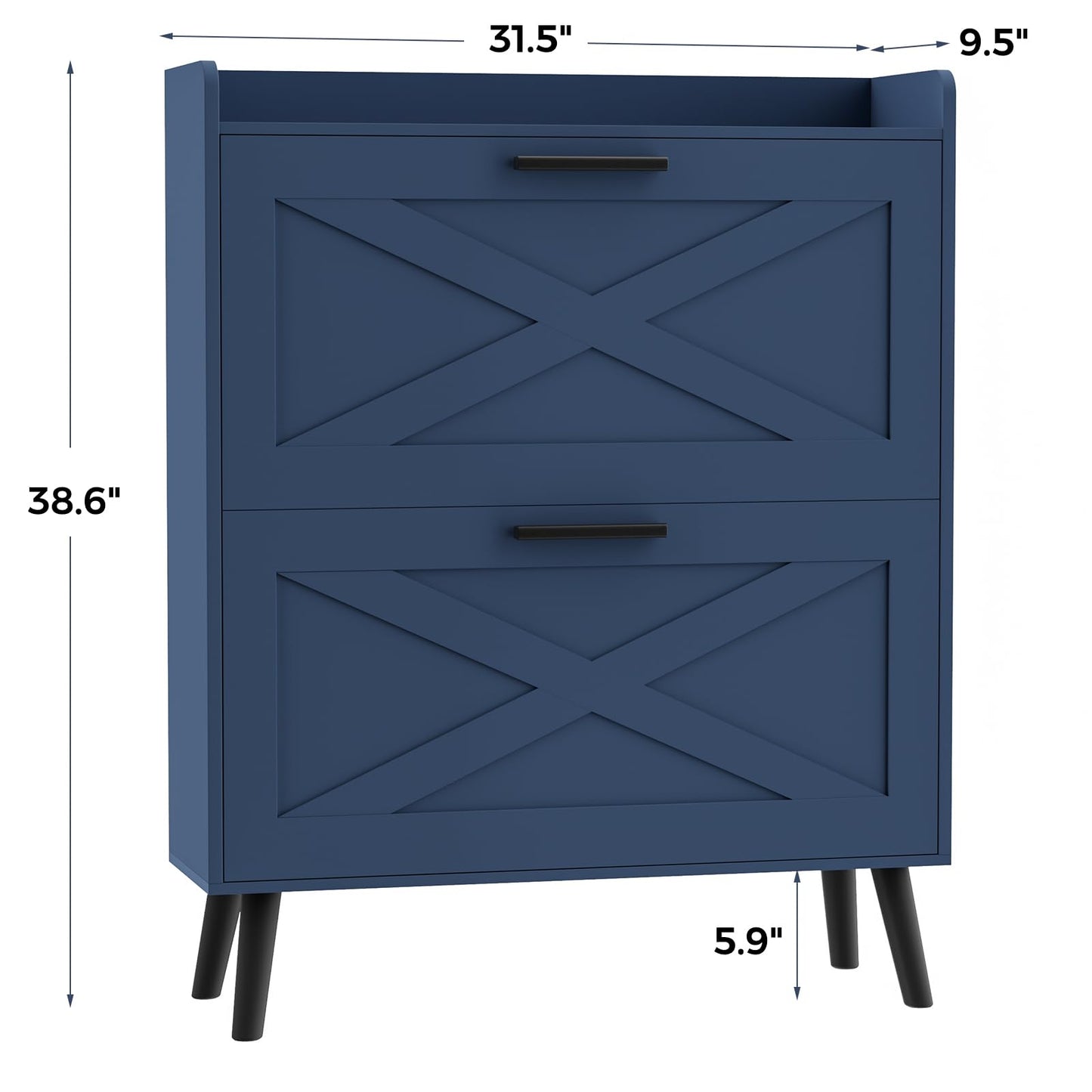Homleke 32" W Farmhouse Shoe Storage Cabinet with 2 Flip Drawers and Barn Door Design, Adjustable Shelves, Modern Hidden Slim Narrow Shoe Rack Cabinet for Entryway, Foyer, Hallway, Living Room, Blue
