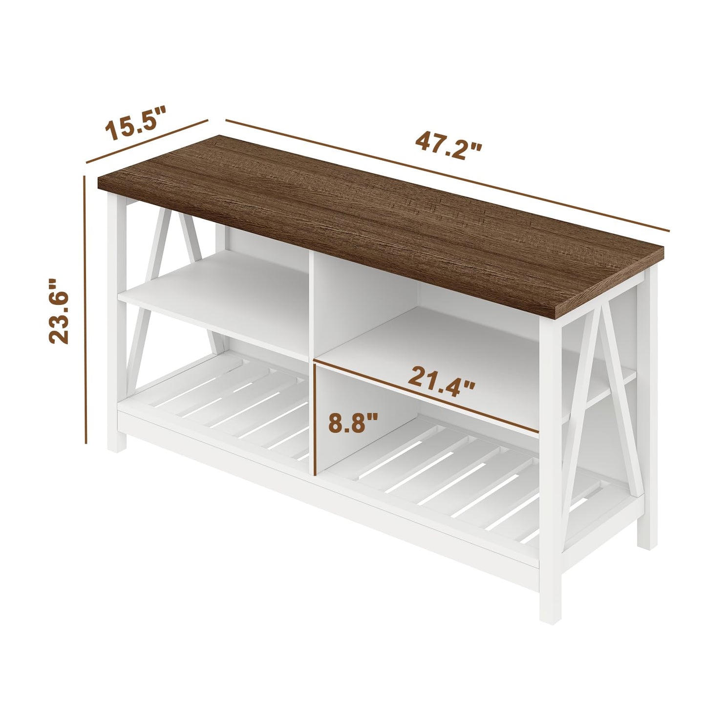 ChooChoo Farmhouse TV Stand for TVs up to 55 Inch, Modern Entertainment Center with 4 Open Shelves & Built-in Cable Holes, Media TV Console for Living Room, Bedroom, White