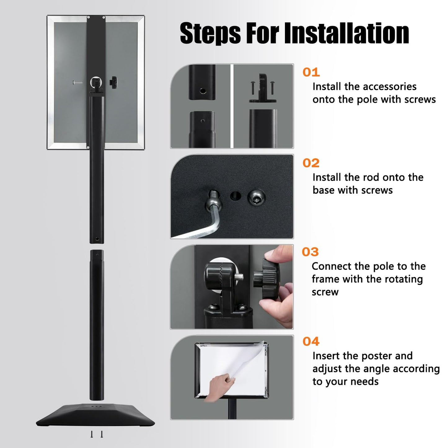 Golemas Sign Stand for Display, 11lbs Integrated Rod Heavy Duty Pedestal Floor Signage Stand Holder, for Outdoor or Indoor Advertising (8.5 x 11, Black, 3Pack)