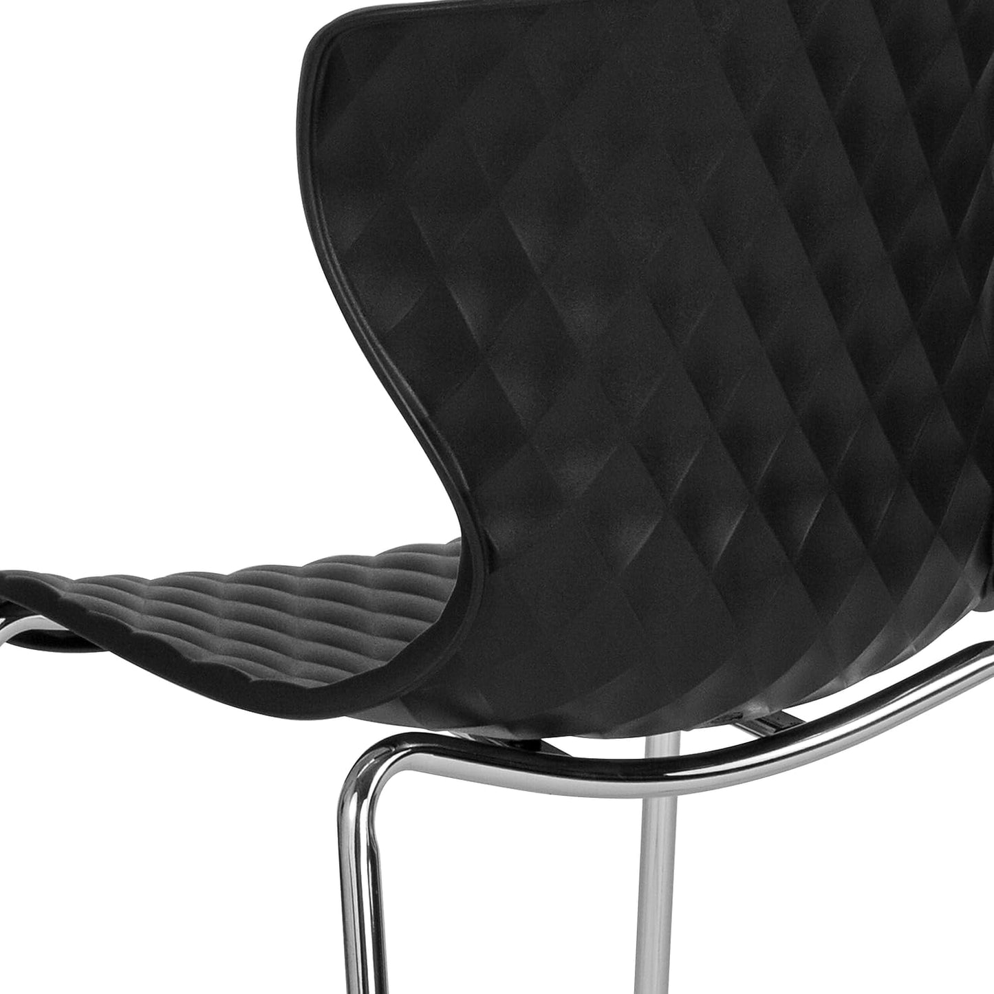 Flash Furniture Lowell Plastic Stacking Chairs for Waiting Rooms and Offices, Ergonomic Lobby Chairs with Patterned Back and Seat, Set of 4, Black