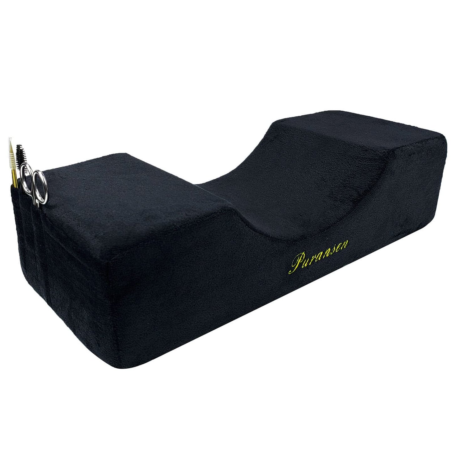 Puransen Eyelash Extension Pillow - Salon Memory Foam Neck Support with Velvet Cover, Portable Lash Technician Pillow for Professional Makeup Artists & Home Use (Black)