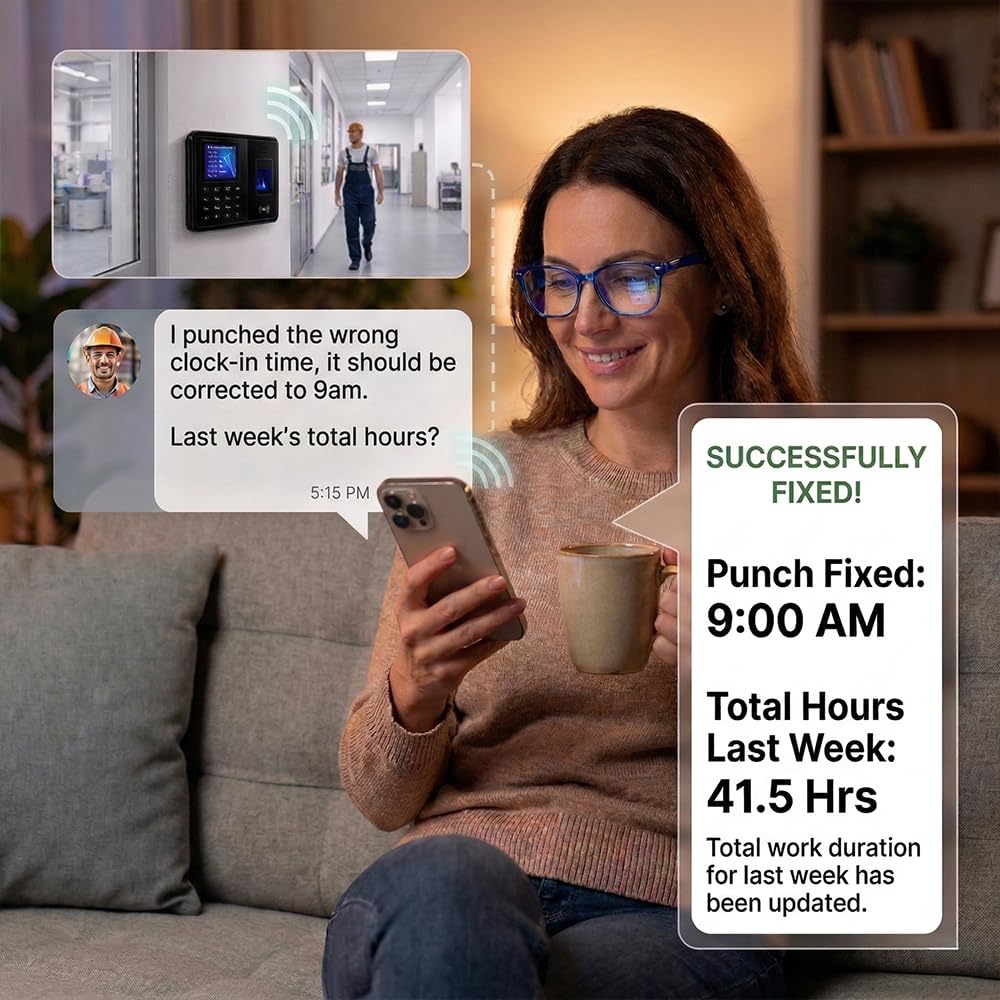 Tymelix Time Clock System: App Control & 5s Fast Connection, Customizable Rules & 4 Payroll Reports, 10 IC Cards, No Monthly Fee Biometric Fingerprint Time Clocks for Employees Small Business
