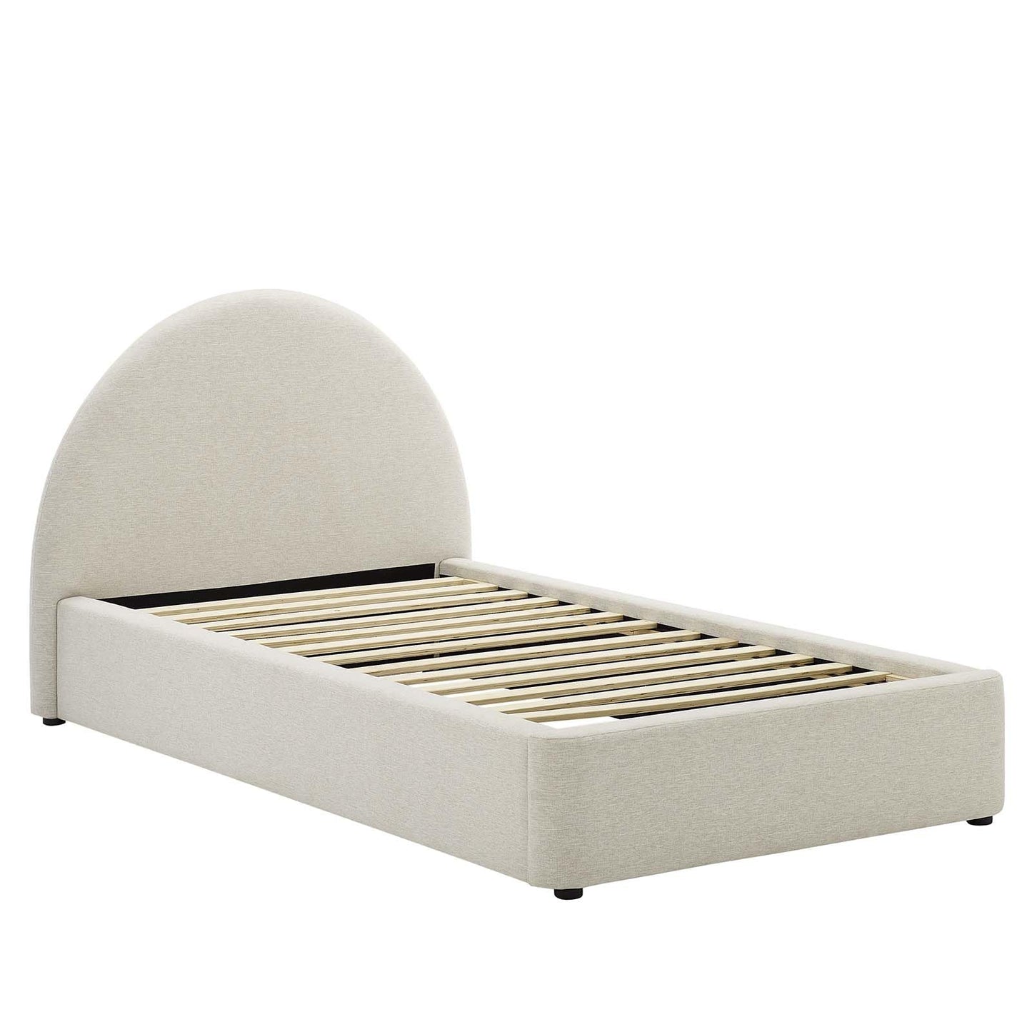 Modway Resort Twin Size Platform Bed with Arch Shaped Round Headboard in Heathered Weave Ivory, Woven Heathered Fabric Upholstery, Soft Cloud Bed Frame, No Box Spring Needed, Strong Wood Slats