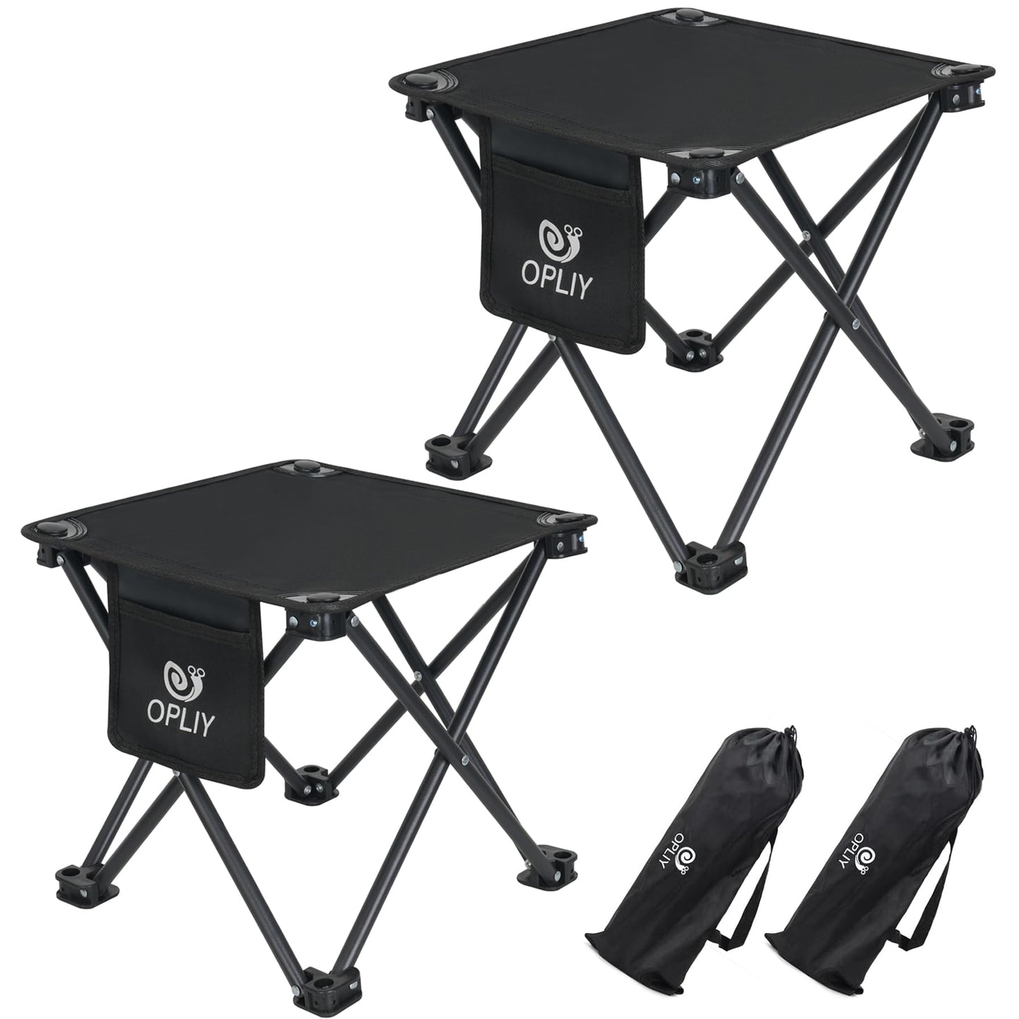Opliy Camping Stool 2 Pack,13 Inch Portable Folding Stool for Outdoor Gardening and Beach Hiking Fishing,Foot Stool with Carry Bag (Black)