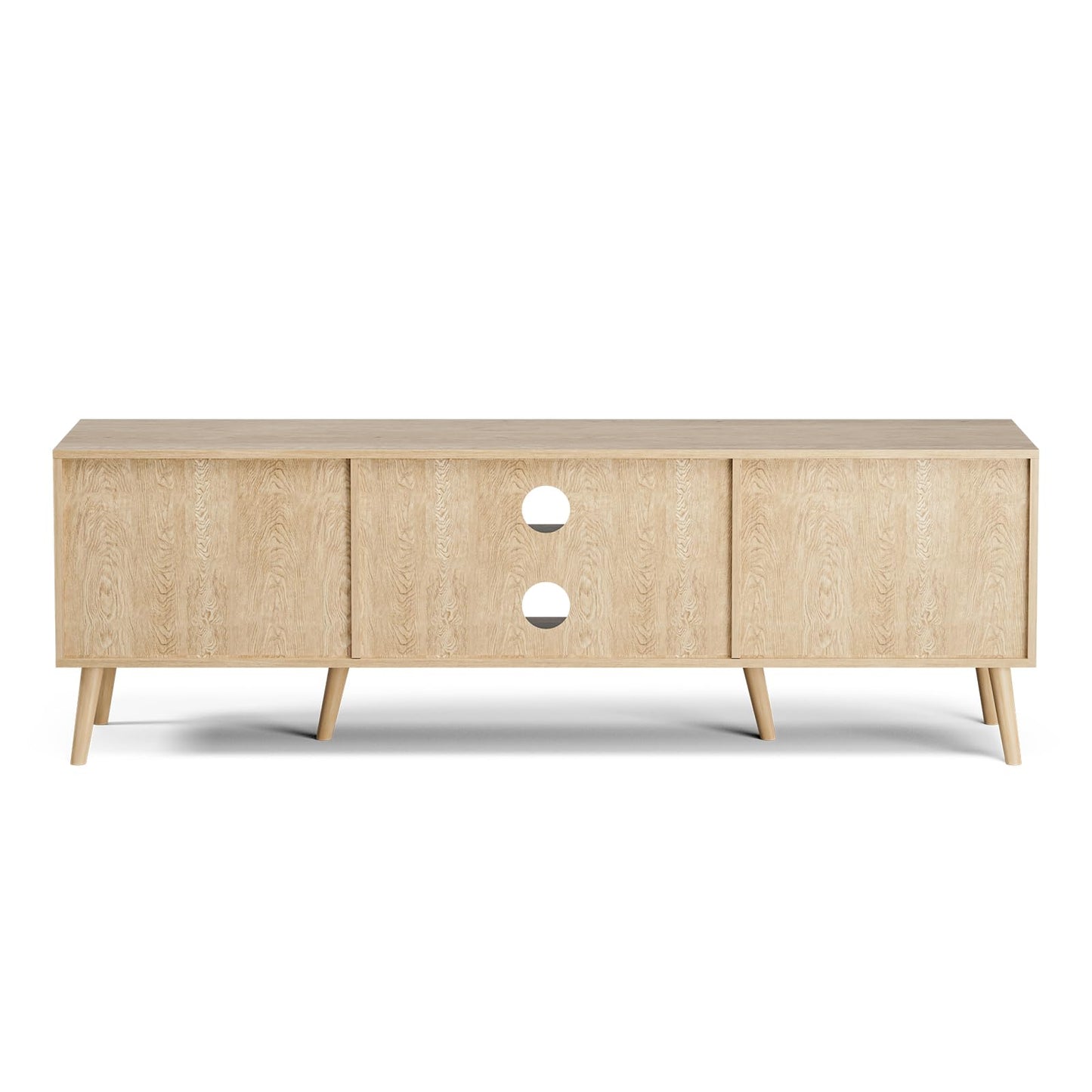 ZttRiee TV Stand for TVs up to 65'', Entertainment Center With Rattan Door, Shelves & 2 Cabinets, Long Boho Media Console for Living Room, Natural