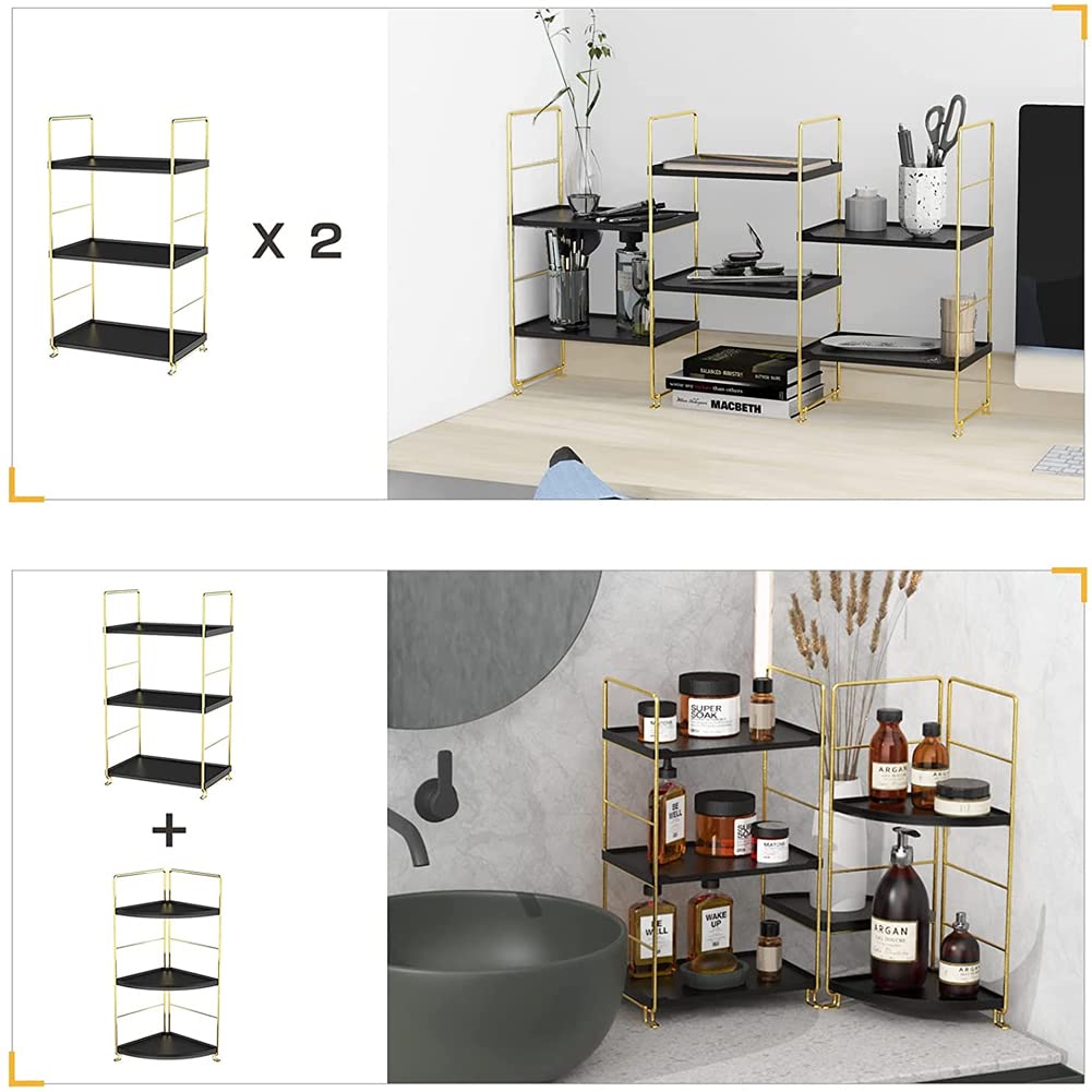 Freestanding Organizer Shelf, 3-Tier Bathroom Countertop Organizer, Makeup Organizer -Corner Storage Shelf, Kitchen Spice Rack,Standing Shelf for Bathroom, Bedroom, Kitchen (Black)