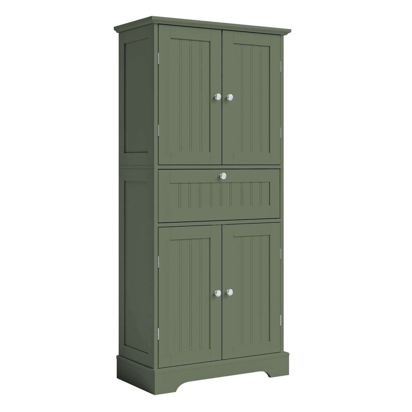ChooChoo 51" H Tall Bathroom Floor Cabinet, Modern Bathroom Storage Cabinet with Drawer and Adjustable Shelves, Freestanding Kitchen Pantry Cupboard with 4 Doors for Living Room, Green