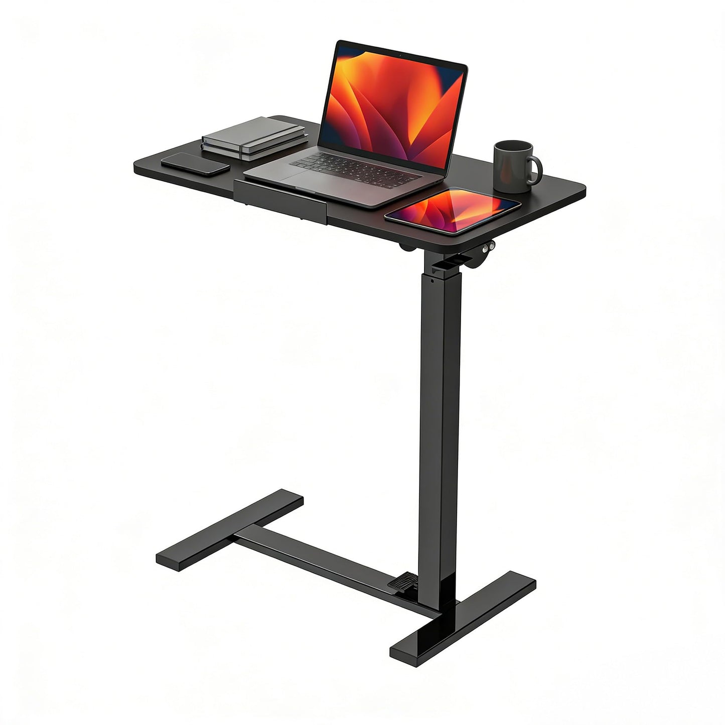 DUMOS Mobile Standing Desk, Height-Adjustable Computer Cart with Pneumatic Lift, Portable Computer Workstation Cart for Bed, Couch, Office, Sofa, Black