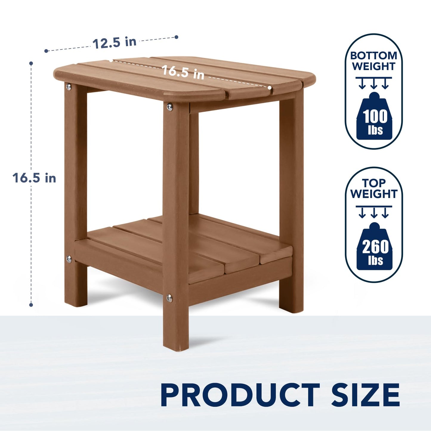 nalone Adirondack Side Table 16.5" Outdoor Side Table HDPE Plastic Double Adirondack End Table Small Table for Patio (Teak)