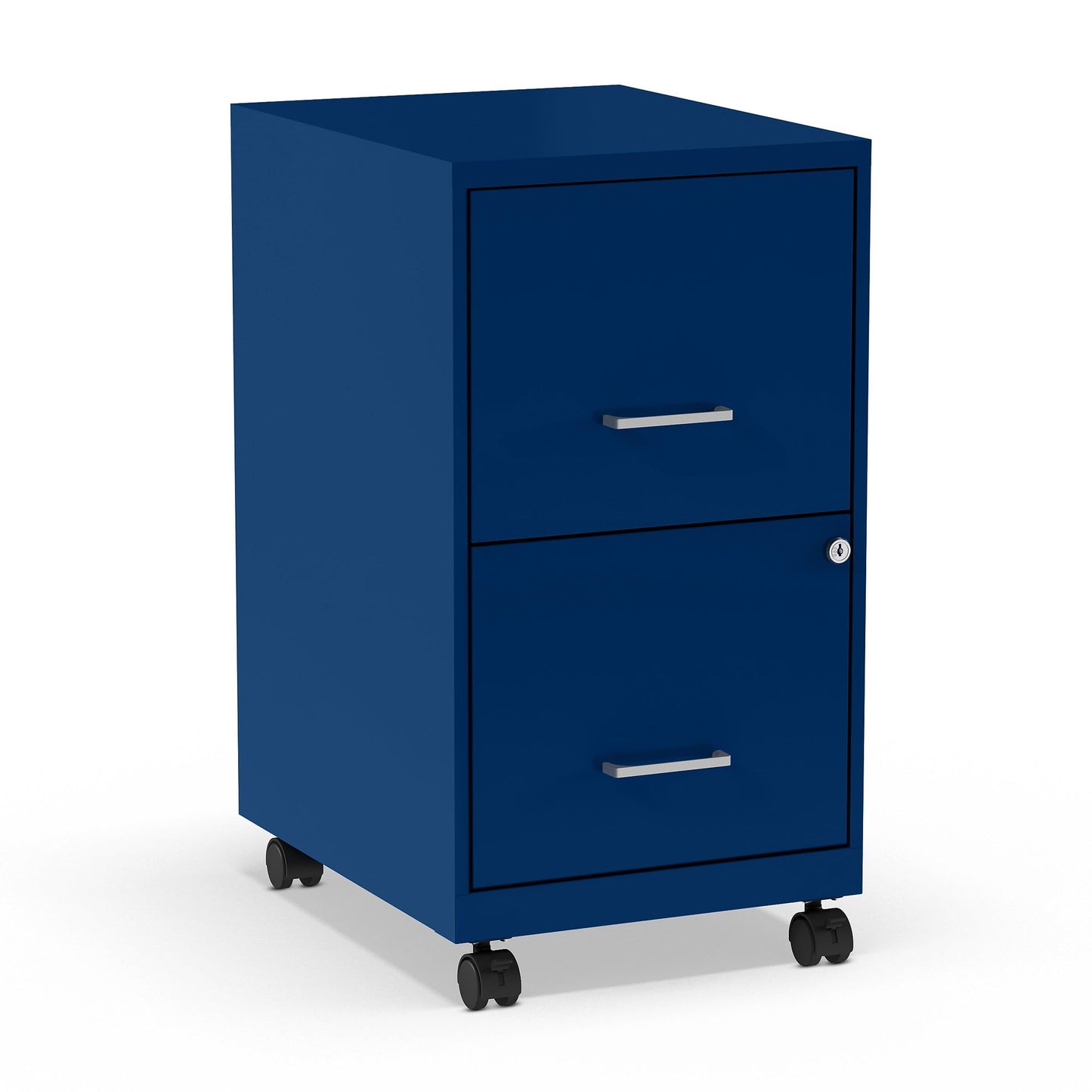 STAPLES 2-Drawer Vertical File Cabinet, Letter Size Documents, Lockable & Mobile, 18" D x 14" W x 26.3" H, Blue