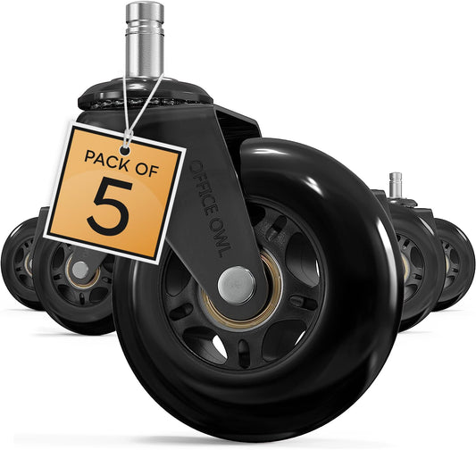Rollerblade Office Chair Wheels, Set of 5 Replacement Casters for Desk and Gaming Chairs, Safe for Hardwood Floors, Tile, Laminate & Carpet, Support Up to 650 LBS, Easy Install, Universal Fit, Black