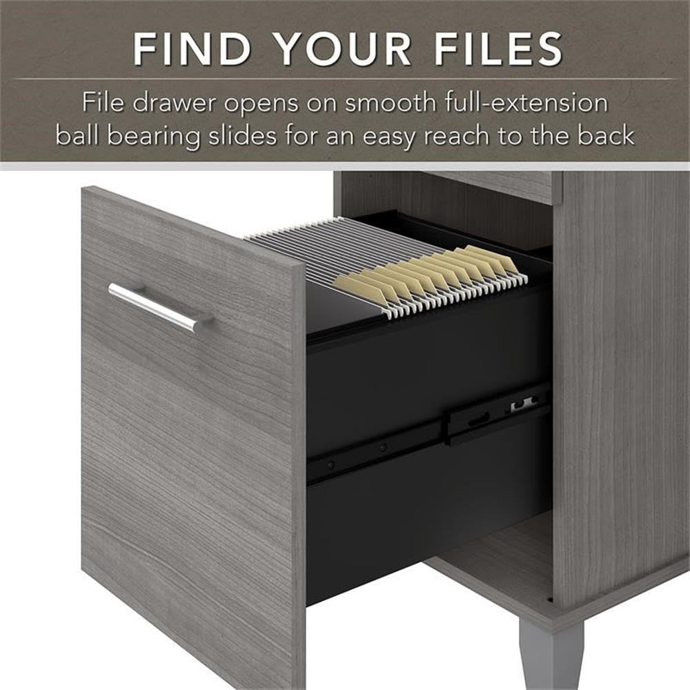 Bush Home Somerset 72W 3 Position Sit to Stand L Shaped Desk with Hutch and File Cabinet in Platinum Gray