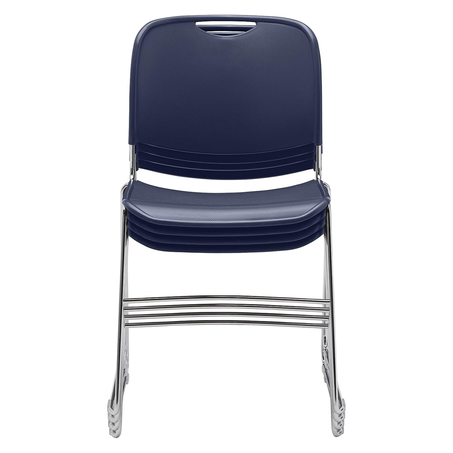 National Public Seating NPS 8500 Series HI-Tech Ultra-Compact Plastic Seat/Back Stack Chair, Navy Blue/Chrome, 4 Pack (8505/4)