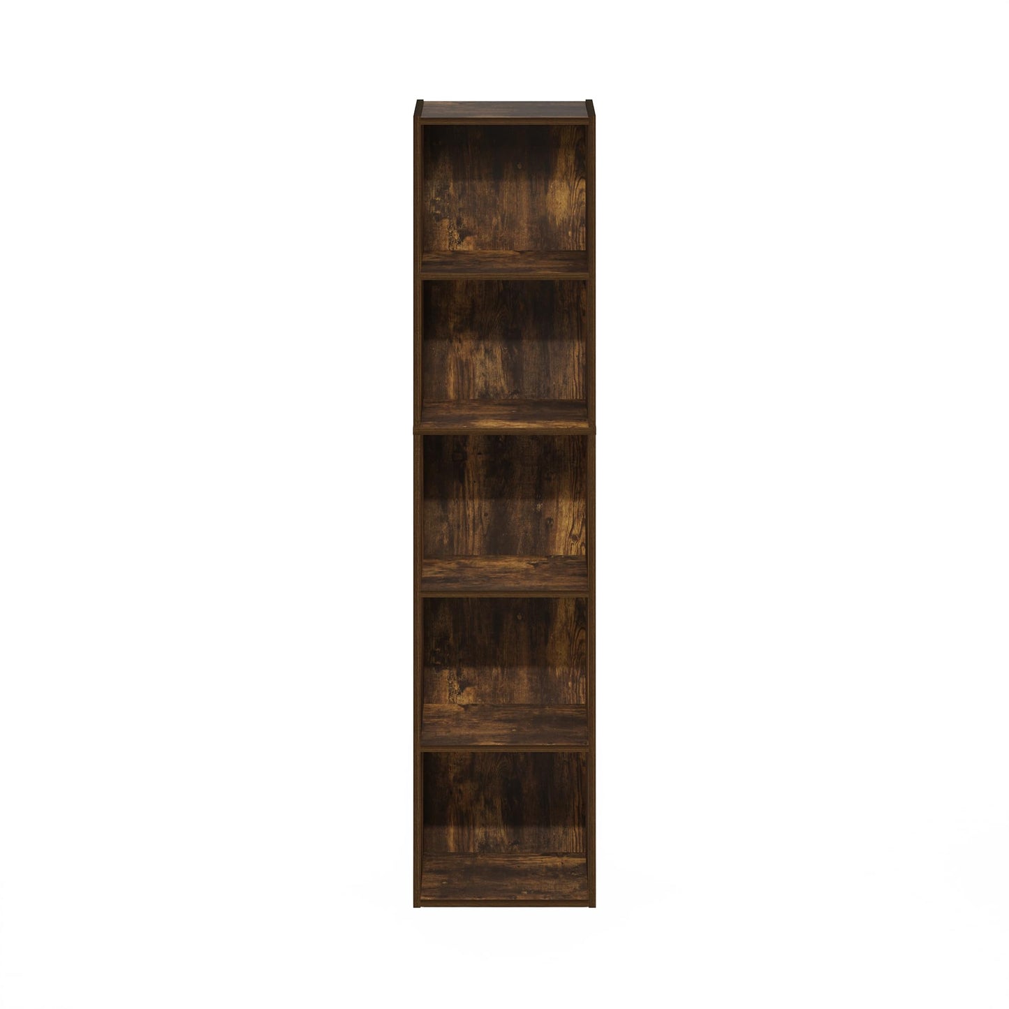 Furinno PASIR Book Shelf, 5-Tier Modern Bookshelf, Open Shelves Bookcase 9 x 12 x 52, Easy Assembly, for Living Room, Bedroom, Home Office, Amber Pine