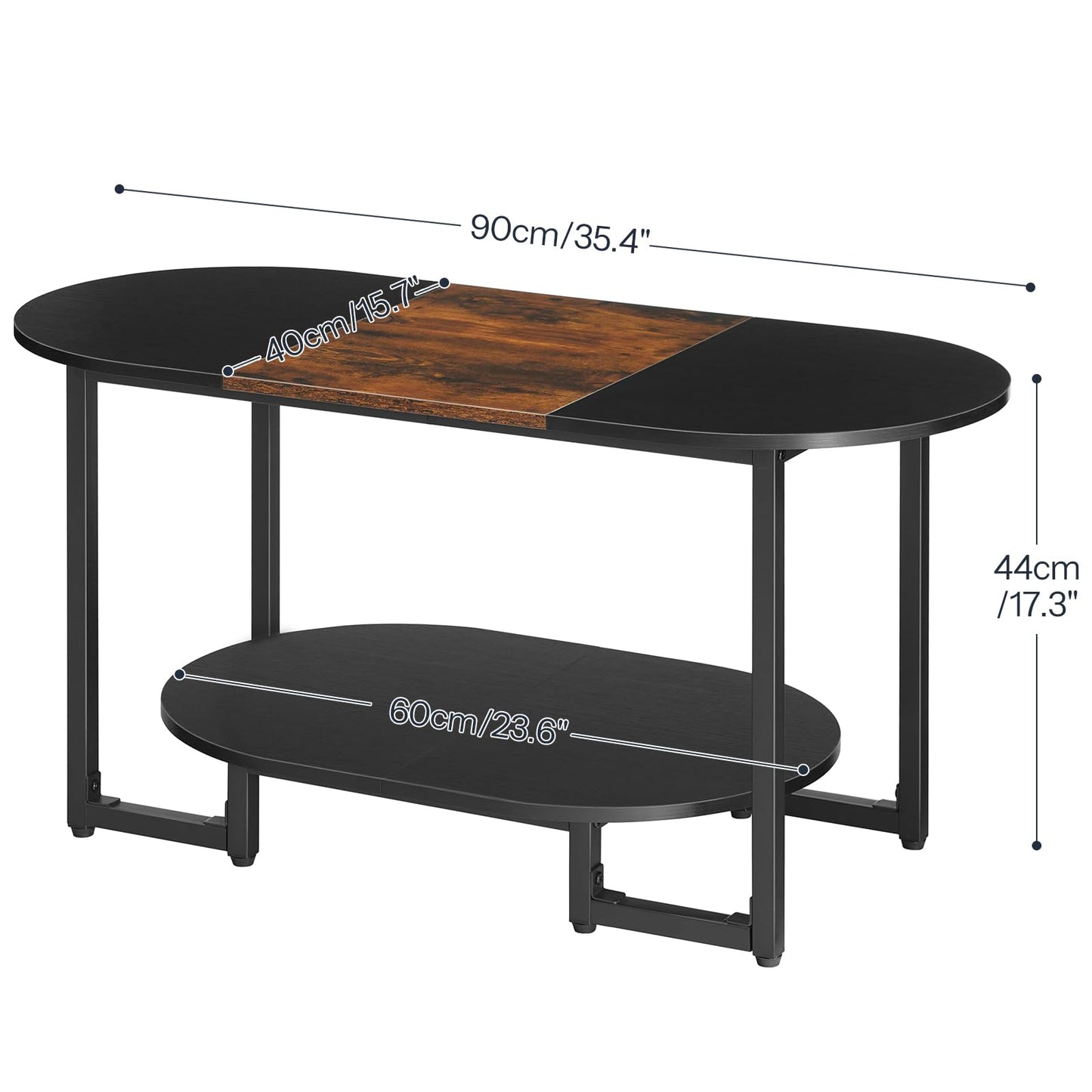 HOOBRO Coffee Table for Living Room, Oval Small Coffee Table with 2-Tier Open Storage Shelf, Industrial Cocktail Tea Table, Wooden Desktop Center Table, Home Office, Rustic Brown and Black BFK09KF01