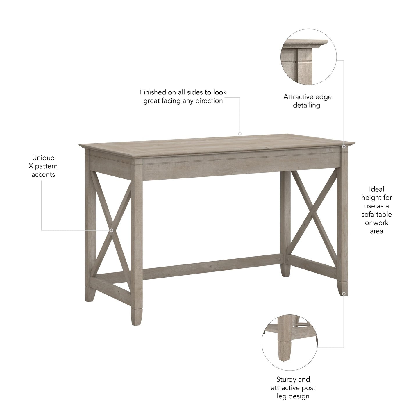 Bush Home Key West Writing Desk for Home Office in Washed Gray | 48W Small Modern Farmhouse Table