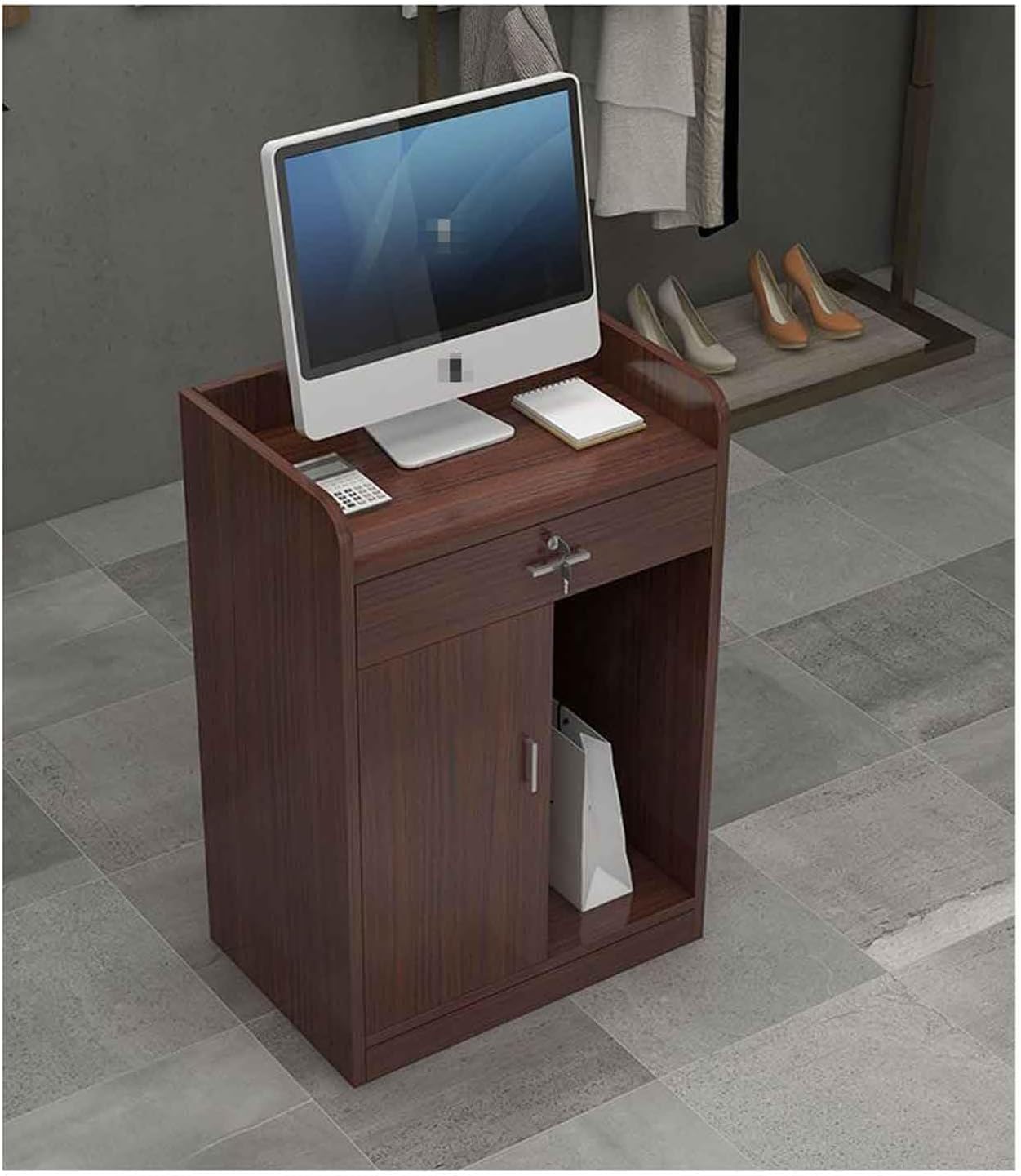 Modern Reception Desk with Lockable Drawers & Storage Cupboard, Modern White Reception Desk with Lockable Drawers - Curved Front Counter for Salon, Office, or Retail Checkout - MDF Reception
