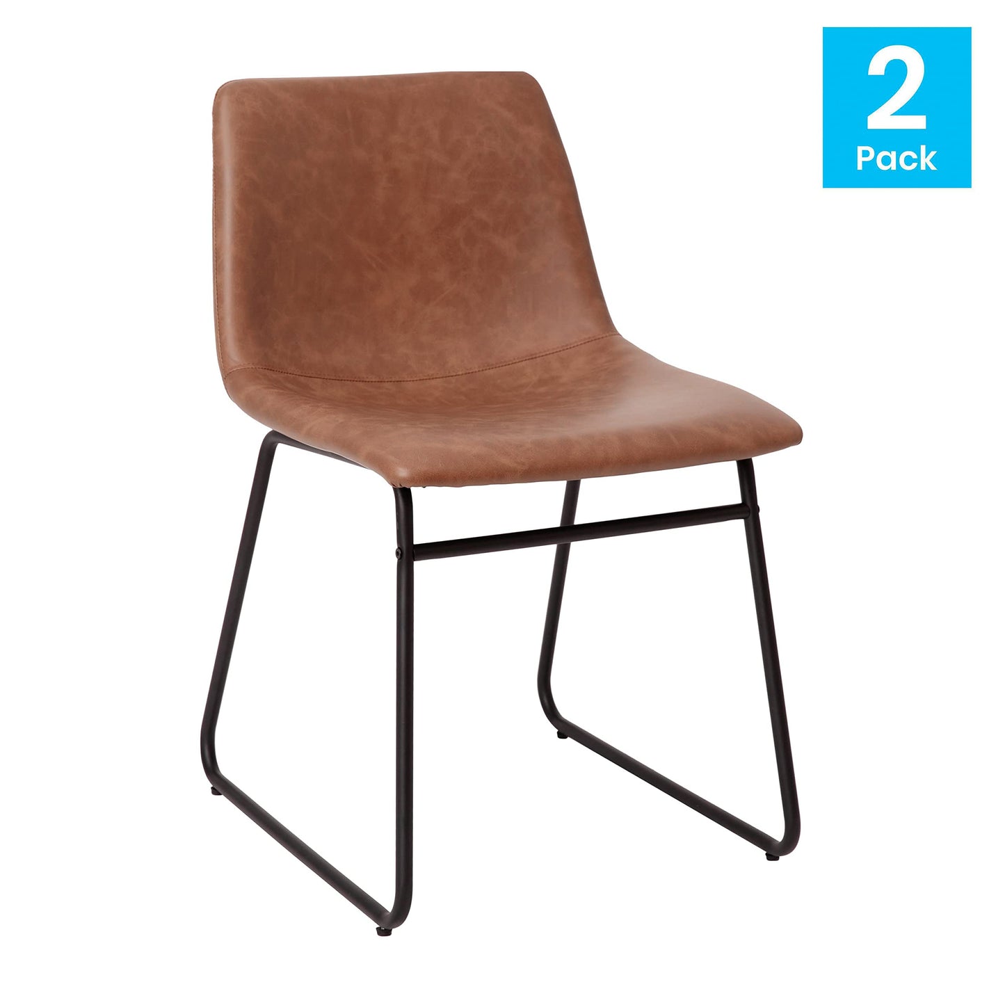 Flash Furniture Butler 18" LeatherSoft Dining Table Height Chairs, Mid-Century Modern Bucket Style Dining Chairs, Set of 2, Light Brown/Black