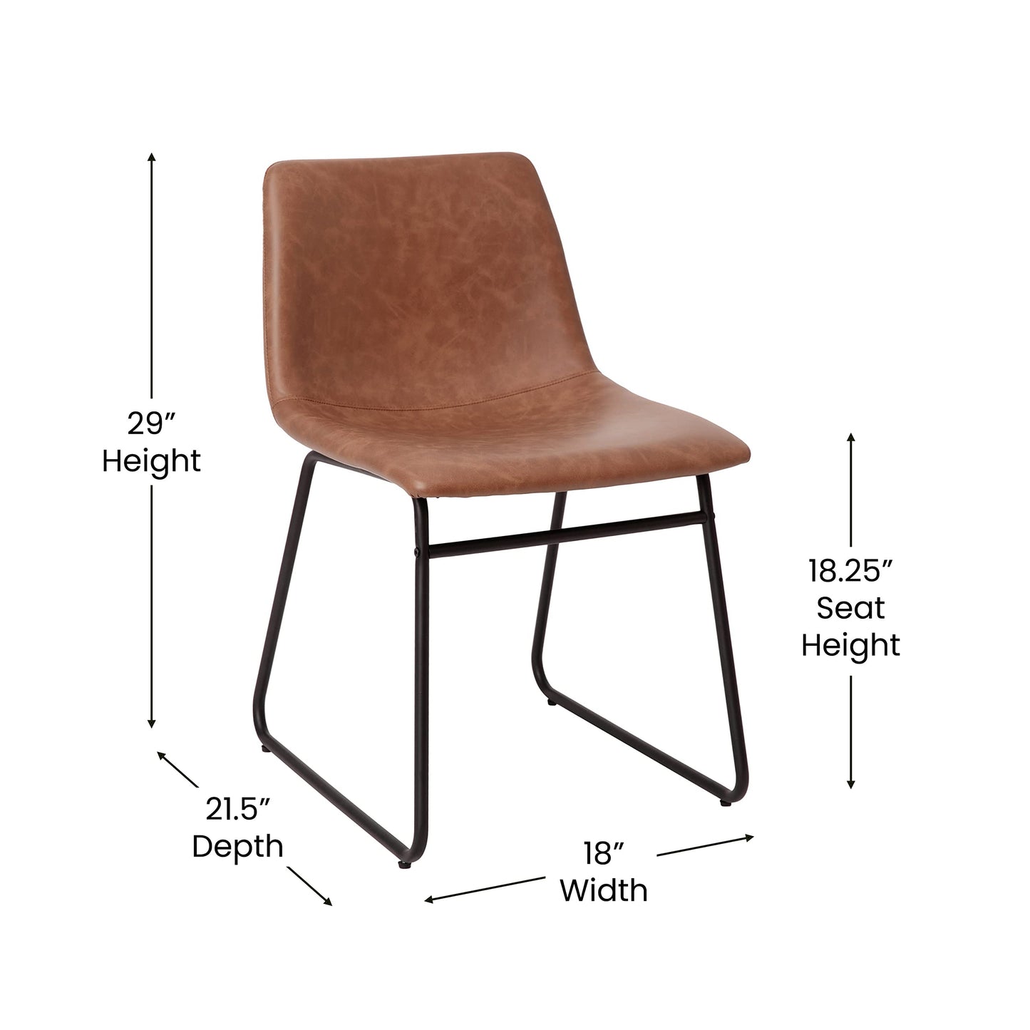 Flash Furniture Butler 18" LeatherSoft Dining Table Height Chairs, Mid-Century Modern Bucket Style Dining Chairs, Set of 2, Light Brown/Black