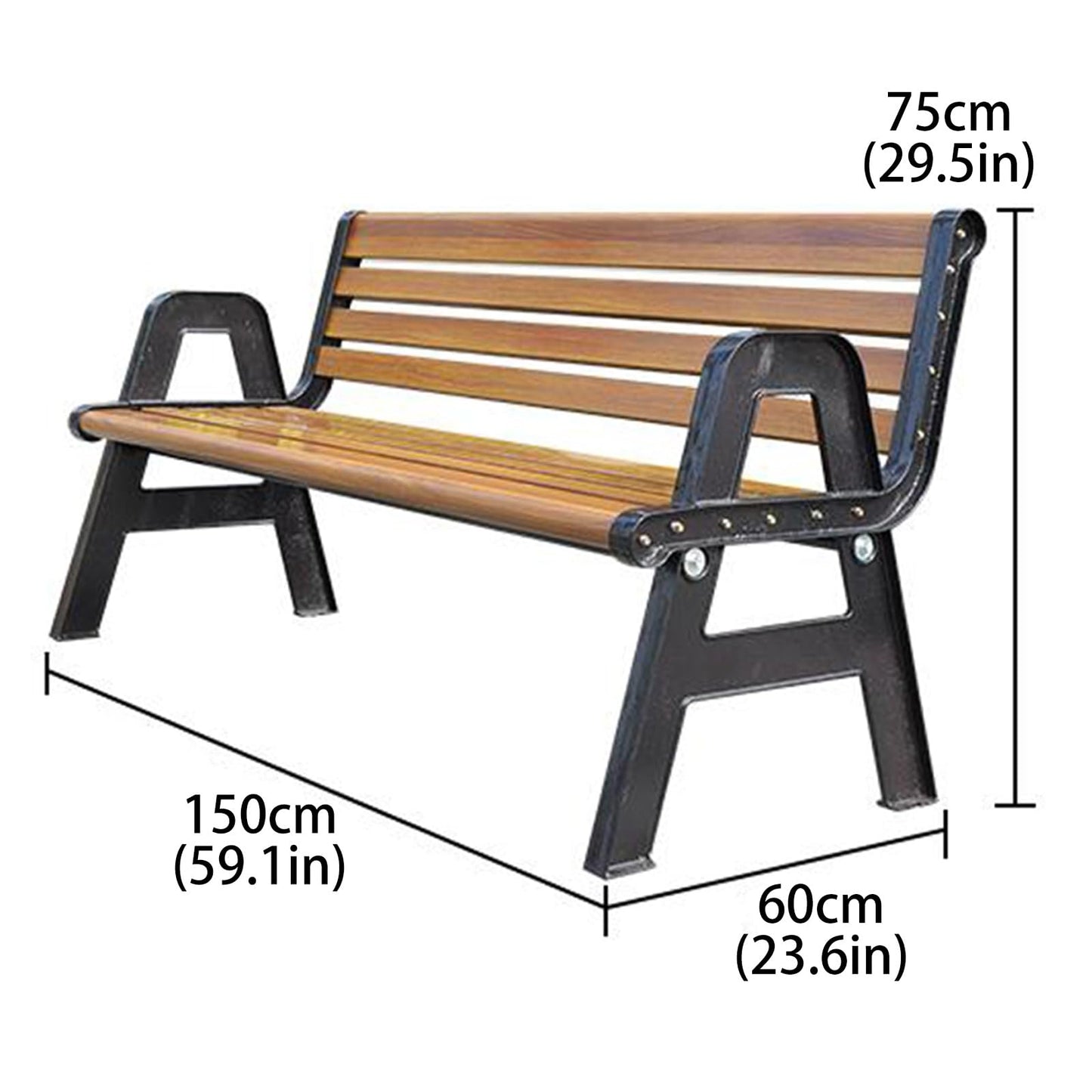 This Outdoor Metal Patio Bench, Strong Load-Bearing Loveseat for Garden, Porch, Entryway, Park, Lawn, Balcony - Durable 150cm Slats Design for Ultimate Comfort and Style