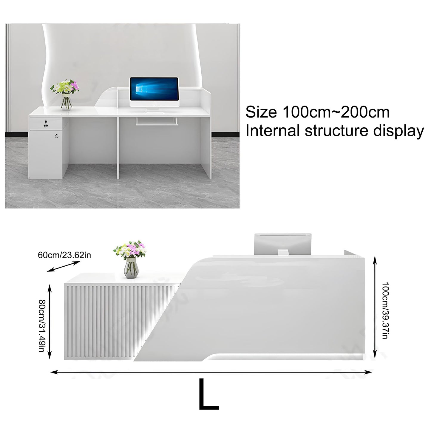 Commercial Reception Desk with Lockable Drawers & Cabinet, 63in Front Counter for Office, Retail Checkout, Boutique Lobby, SOHO Space - Left Side, Modern Design, Durable Finish