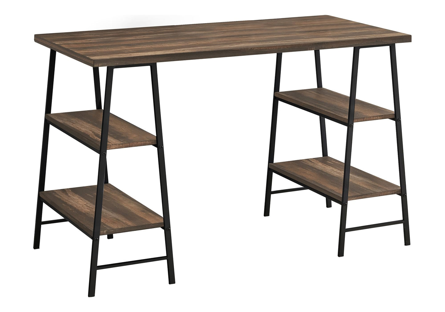 Monarch Specialties I 7525 Computer Desk, Home Office, Laptop, Storage Shelves, 48" L, Work, Metal, Laminate, Brown, Black, Contemporary, Modern