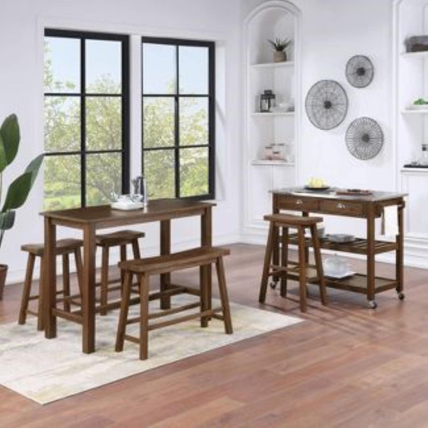 Boraam 4 Piece Sonoma Pub Table Set, Neutral Driftwood Gray Finish, Chestnut