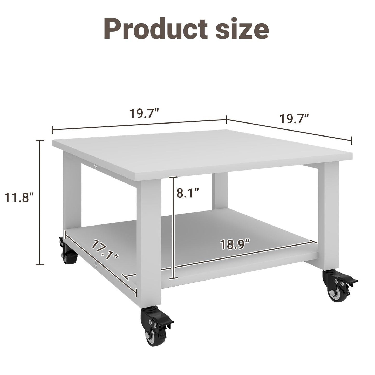 Natwind 2 Tier Laser Printer Stand,19.7''x19.7''x12.6'' Large Printer Table Copier Stand Under Desk,Heavy Duty Rolling Cart with Paper Storage Shelf,Printer Holder on Wheels for Home Office (White)
