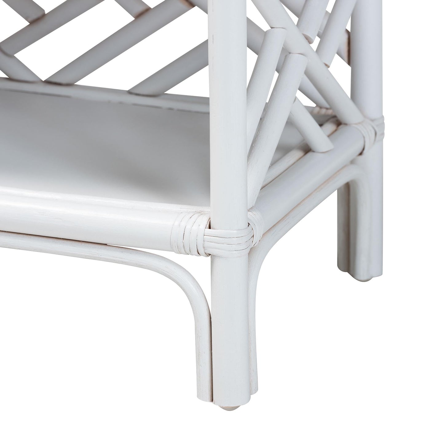bali & pari Tiaret Natural Rattan Nightstand with Drawer and Shelves – Chippendale-Style Bedside Table for Bedroom or Coastal Living Spaces, White, 1-Drawer, 24-inch Wide