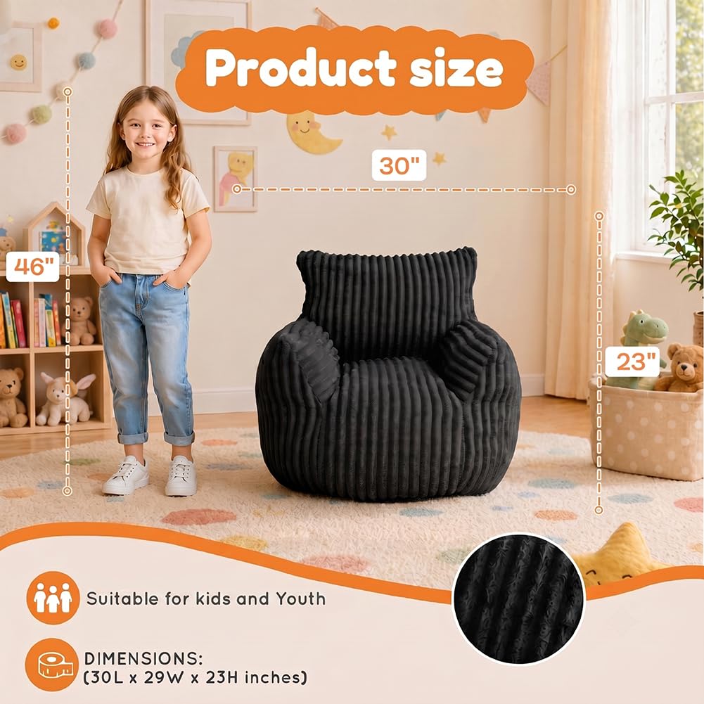 MaxiBean Bean Bag Chair - Plush Faux Fur Floor Seating Furniture Bean Bag Chair for Living Room, Bedroom, Playroom (2.5FT Stripe Black)
