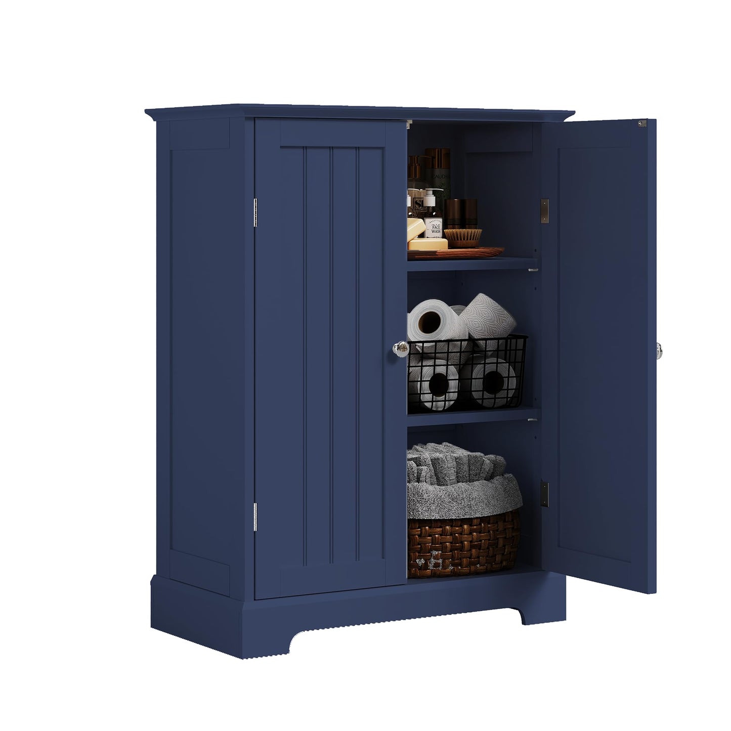 ChooChoo Bathroom Floor Cabinet, Modern Bathroom Storage Cabinet with 2 Doors and Adjustable Shelves, Freestanding Cupboard for Living Room, Blue