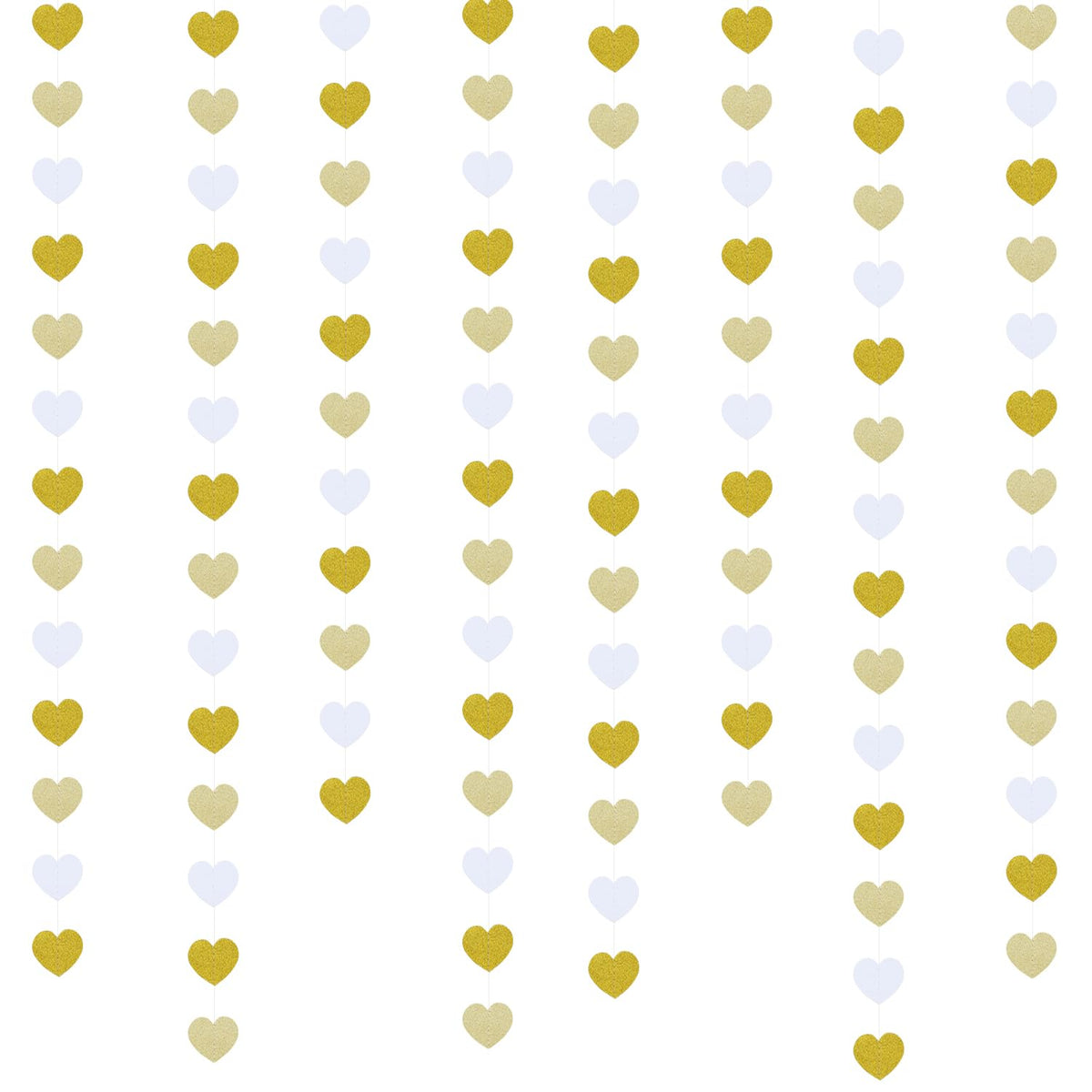 White Gold Champagne Party Decorations Garland-Hanging Christmas Paper Heart Streamer Banner,Birthday Neutral Baby Bridal Shower Engagement Wedding Bachelorette Anniversary 52FT Supplies Joylune