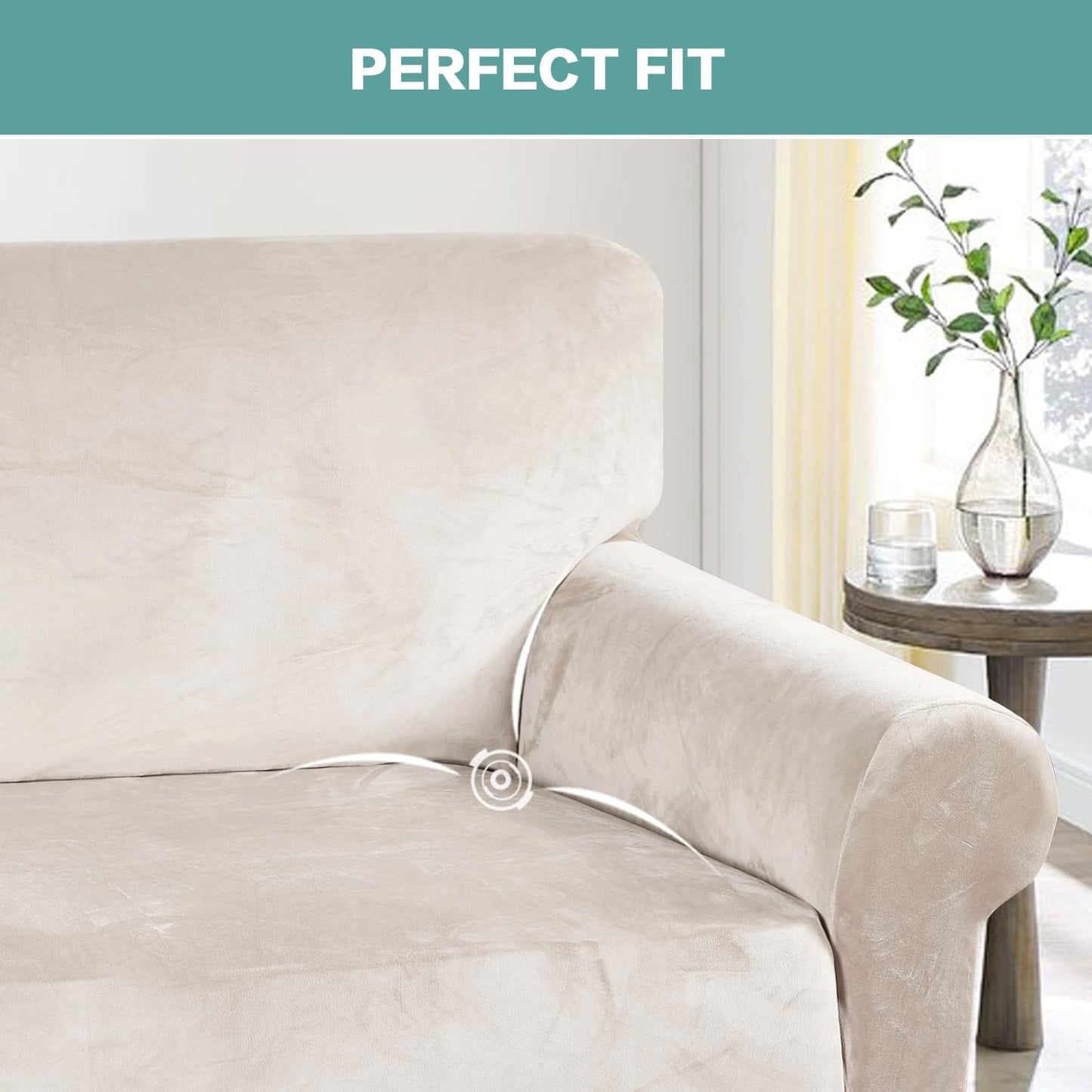 Turquoize Loveseat Covers Stretch Love Seat Couch Covers for 2 Cushion Couch Velvet Furniture Covers for Sofa with Elastic Bottom Crafted from Polyester, Spandex (Loveseat, Ivory)