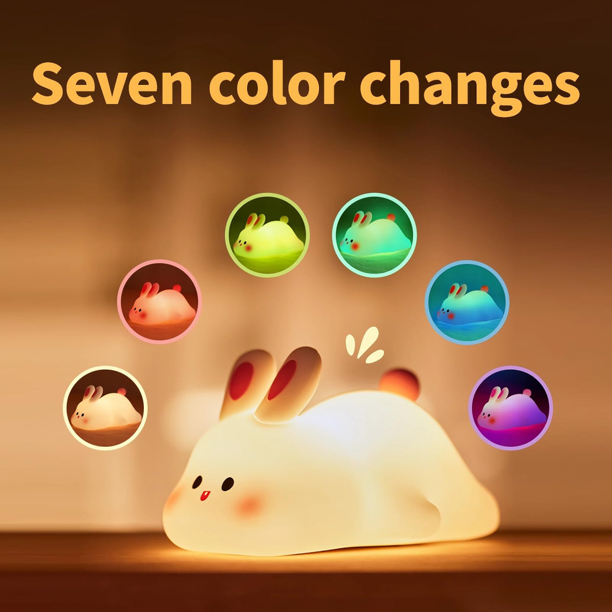 gofuch Night Light for Kids, Chubby-Faced Rabbit lamp 3-Level Dimmable USB Rechargeable Lamp with Timer, Soothing Animal Toy for Nursery Bedroom Dorm Decor, Gift for Boys Girls Teens Adults