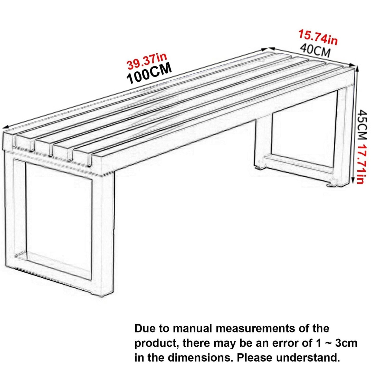 Weatherproof Metal Garden Bench, Steel Frame, Backless Design for Outdoor Lawn & Yard, Durable Seating for Parks, Schools & Patios,Blue,39.37in/100cm