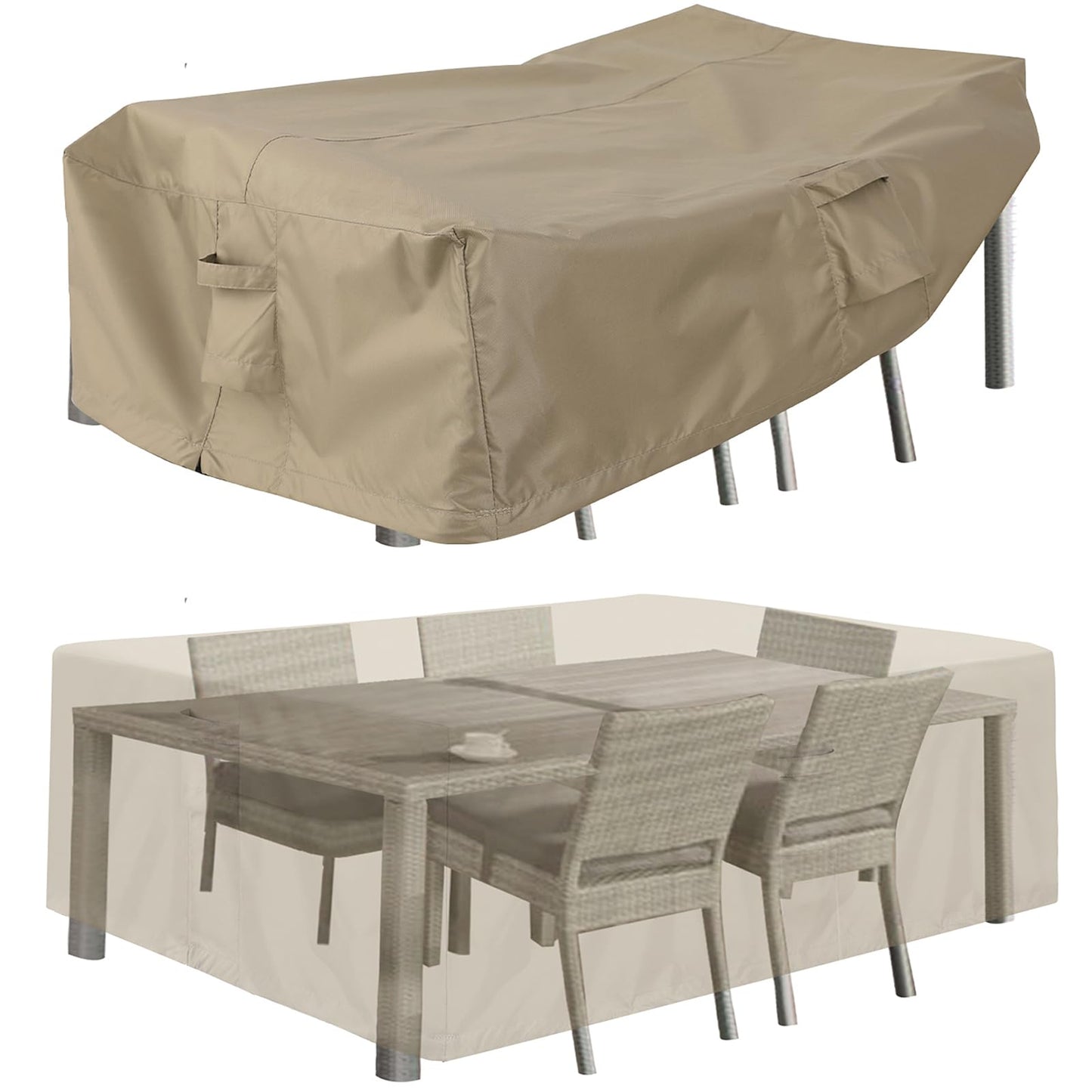PureFit Patio Furniture Covers, Outdoor Table Furniture Cover Waterproof Rectangle, Patio Sectional Couch Set Cover for Deck, Lawn and Backyard, UV Resistant, 90"L x 64"W x 28"H, Camel