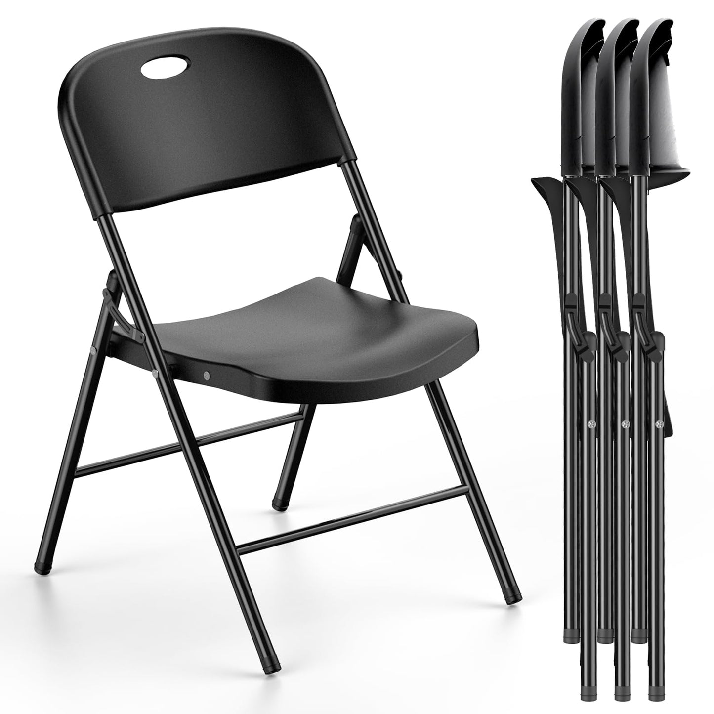 Nazhura 350 Weight Limit Heavy Duty Plastic Folding Chair with Reinfoced Steel Frame for Indoor and Outdoor, Wedding, Party, Restaurant, Meeting Room, Patio and Garden (4, Black)