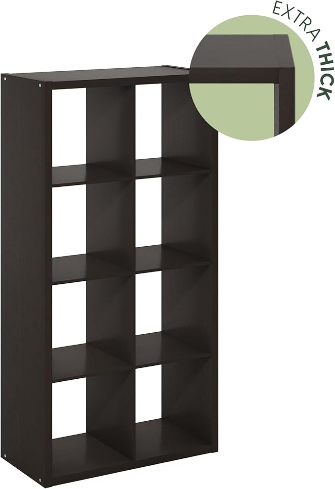 Furinno CUBICLE Book Shelf, 8-Cube Bookshelf, Extra Thick Frame Horizontally &