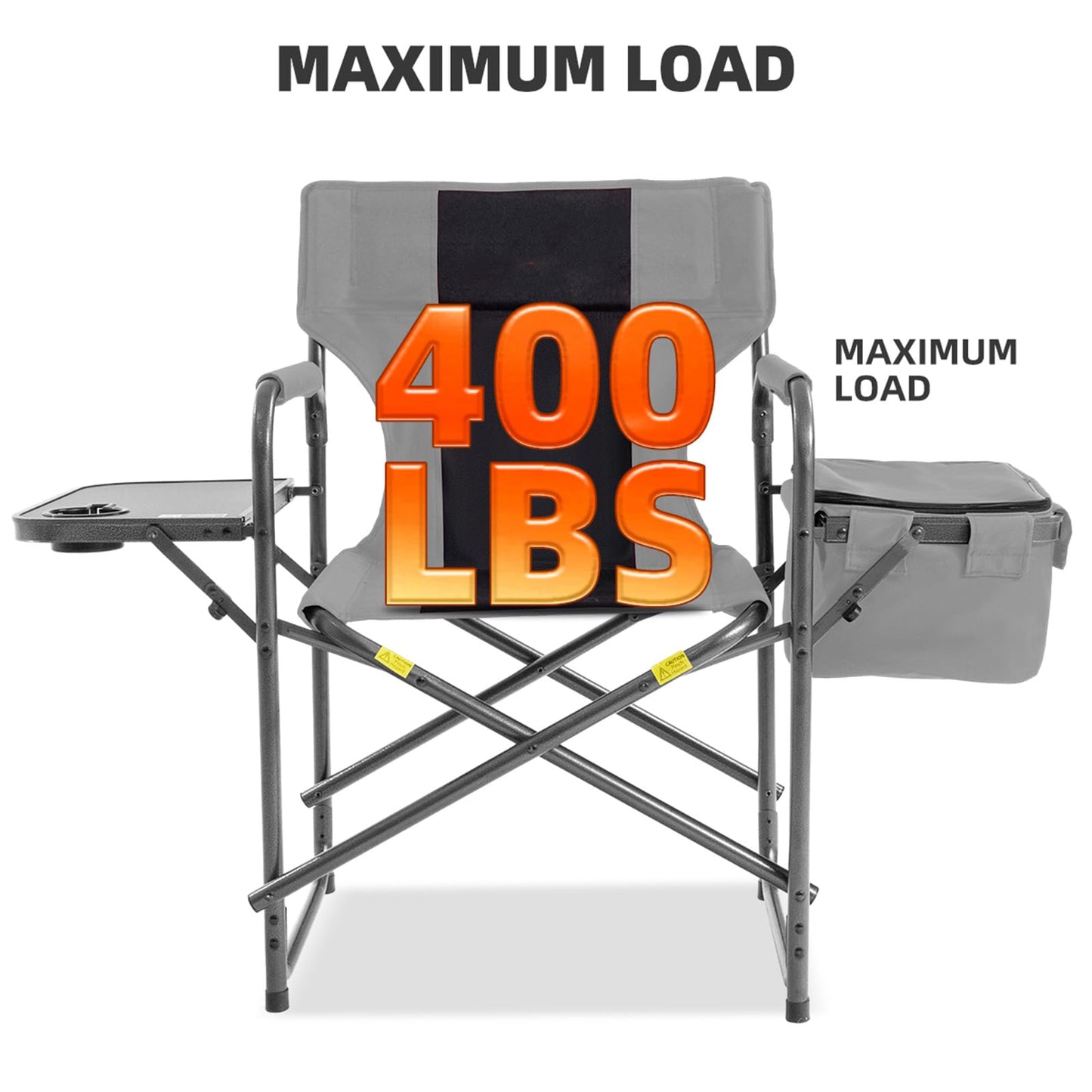 Foristrail Director Camping Chair with Cooler Bag & Foldable Side Tray - 400lbs Heavy Duty Outdoor Folding Lawn Chair, Portable Camp Chair for Fishing/Backyard (Black & Gray)