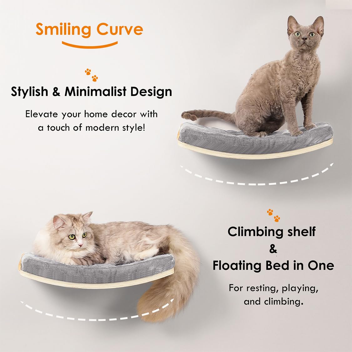 COOLEX Curved Cat Shelves and Perches, Floating Cat Wall Bed with Comfortable Cushion