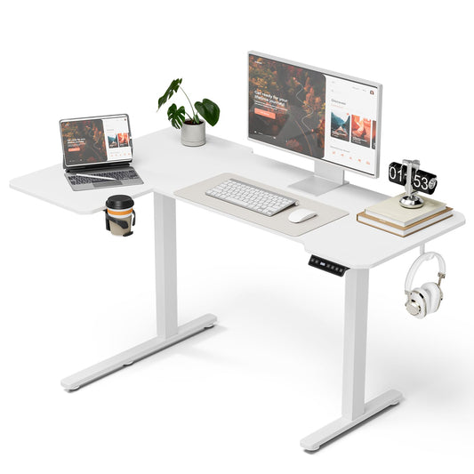 Acrolix L Shaped Electric Standing Desk - 51x31.5 Inch Reversible Corner Sit Stand Desk with Hook&Cup Holder,Electric Height Adjustable Table,for Small Home Office&Bedroom Computer Desk, White