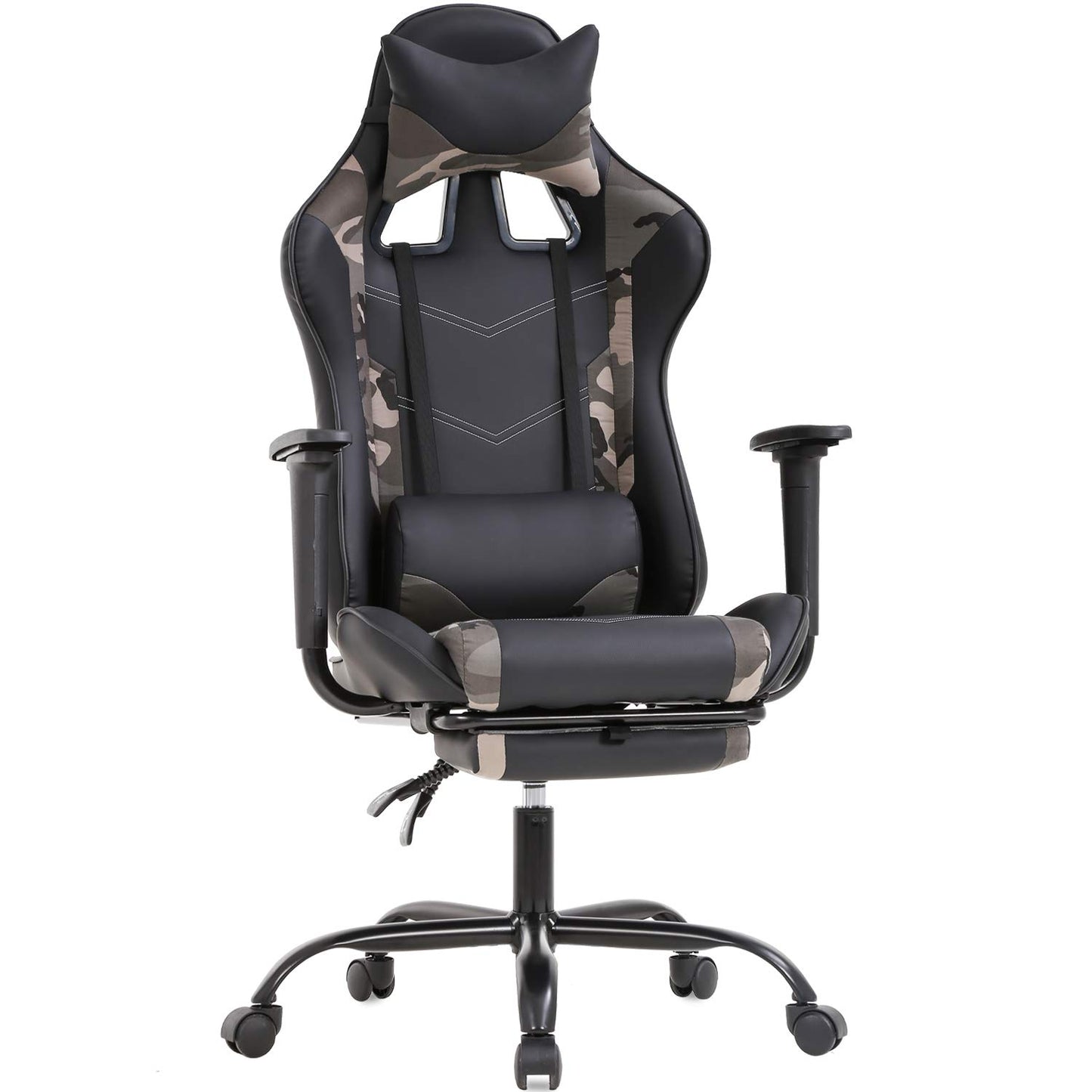 BestOffice | Ergonomic Gaming Chair | Camo | Reclining Computer Chair with Lumbar Support, Headrest Pillow, Adjustable Footrests | 360 Swivel with Heavy Duty Wheels | for Home & Office