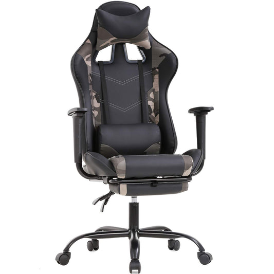 BestOffice | Ergonomic Gaming Chair | Camo | Reclining Computer Chair with Lumbar Support, Headrest Pillow, Adjustable Footrests | 360 Swivel with Heavy Duty Wheels | for Home & Office