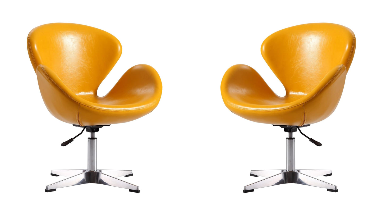 Manhattan Comfort Raspberry Adjustable Swivel Accent Chair Set of 2 with 360° Turn, Polished Chrome Base, Modern Retro Design, Ideal for Living Room and Home Office, Yellow Faux Leather