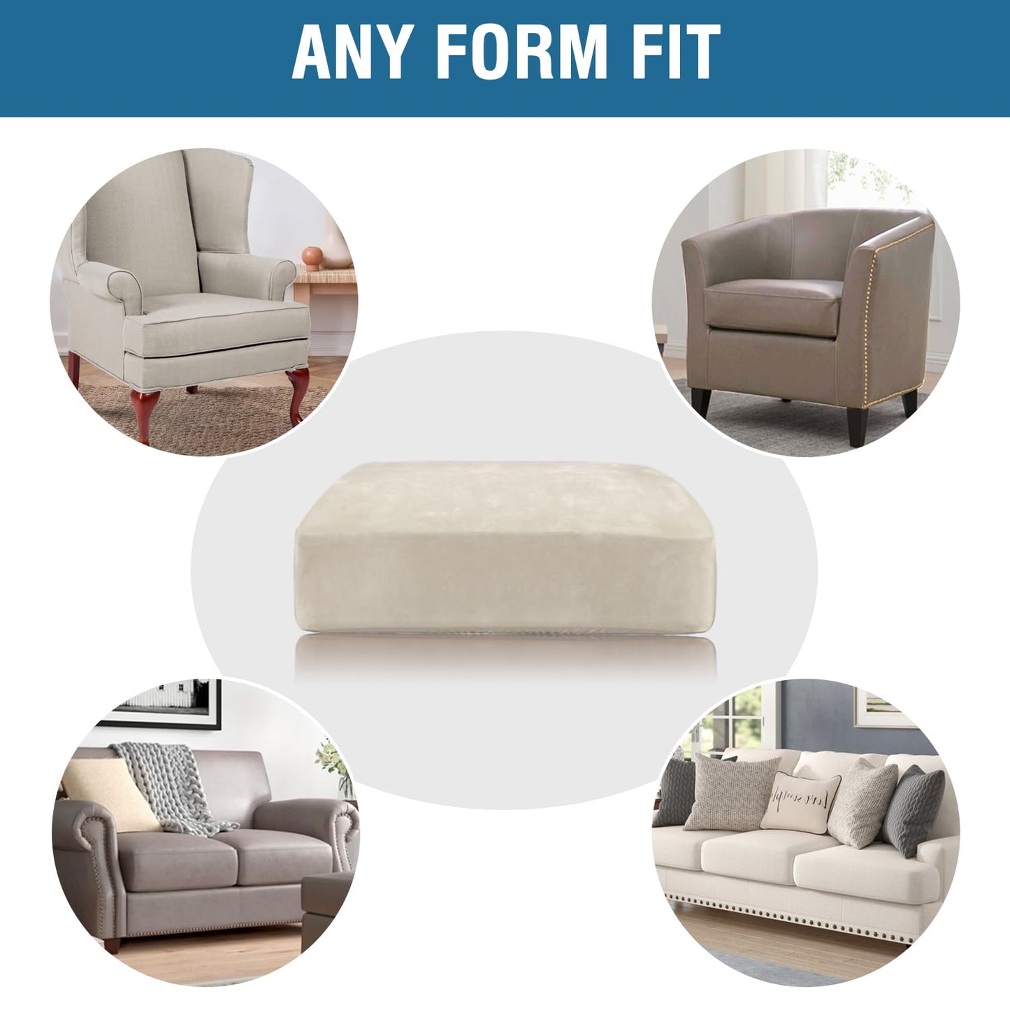 H.VERSAILTEX Velvet Stretch Couch Cushion Cover Plush Cushion Slipcover for Chair Loveseat Sofa Cushion Furniture Protector Seat Cushion Sofa Cover (3 Piece XL Sofa Cushion Covers, Ivory)
