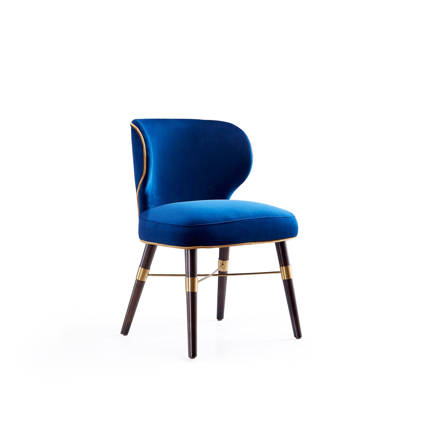 Manhattan Comfort Strine Modern Rounded Back Dining Chair Upholstered in Velvet & Leatherette with High-Density Foam Padding, Wood Frame & Criss Cross Gold Metal Base, Set of 1, Blue