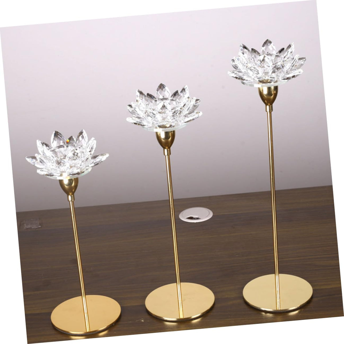 Beavorty Crystal Lotus Metal Candlestick Holder Small Gold Wedding Candle Stand Decorative Dining Room Candle Stick Holder